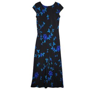 Vintage DBY Dark Floral Dress 7/8 Blue Black Maxi Fairy Whimsigoth Lace Back